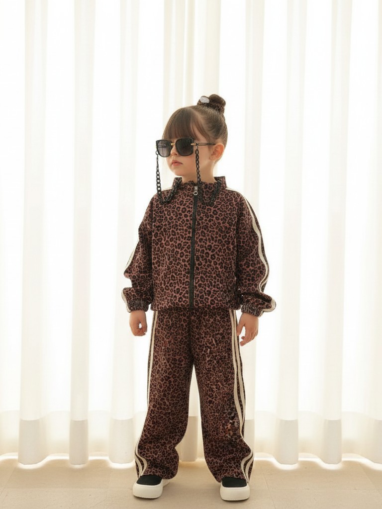 ست سوییشرت شلوار پلنگی دخترانه مناسب 2 تا 12 سال