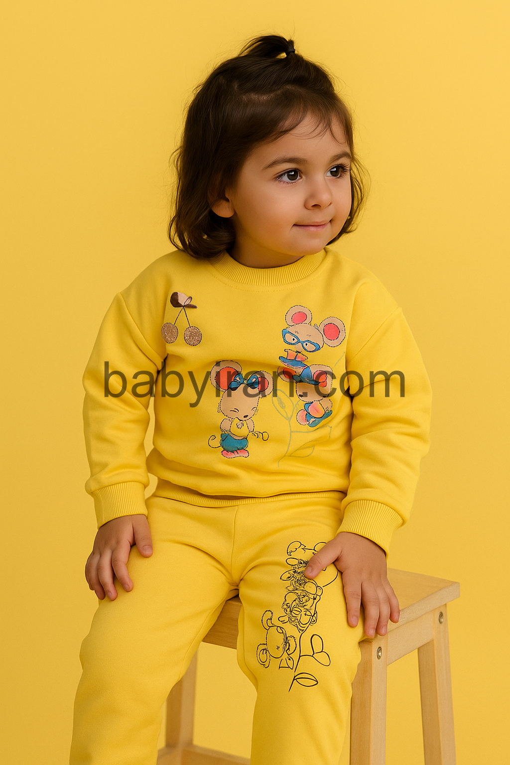 "ست دورس و شلوار دخترانه طرح موش بازیگوش – لباس راحتی بچگانه پاییزی و زمستانی مناسب 1 تا 6 سال نرم و باکیفیت"