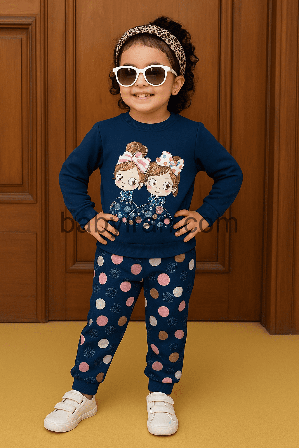 ست دورس و شلوار اسپرت پاییزی دخترانه – بلوز آستین بلند و شلوار خالدار